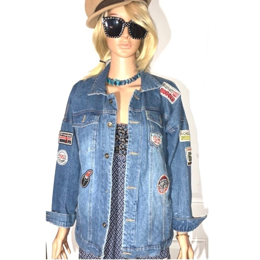 Jean/Denim Jacket with Patches XL - Picture 2 of 12